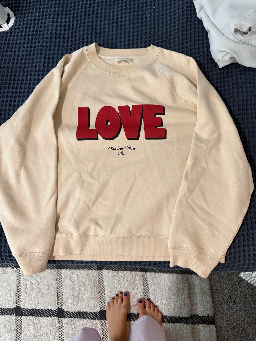 Sezane Cream Crewneck with Red LOVE Graphic